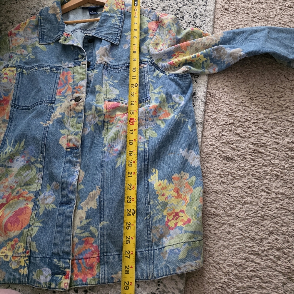 Vintage Susan Graver Denim Jacket Shacket Womens Size 1x Floral Cotton Boho - Picture 7 of 8